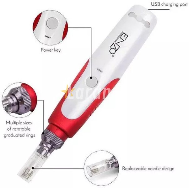 ENZO PROFESSIONAL ديرمابين قلم كهربائي بإبرة صغيرة قابل لإعادة الشحن مضاد لشيخوخة الجلد